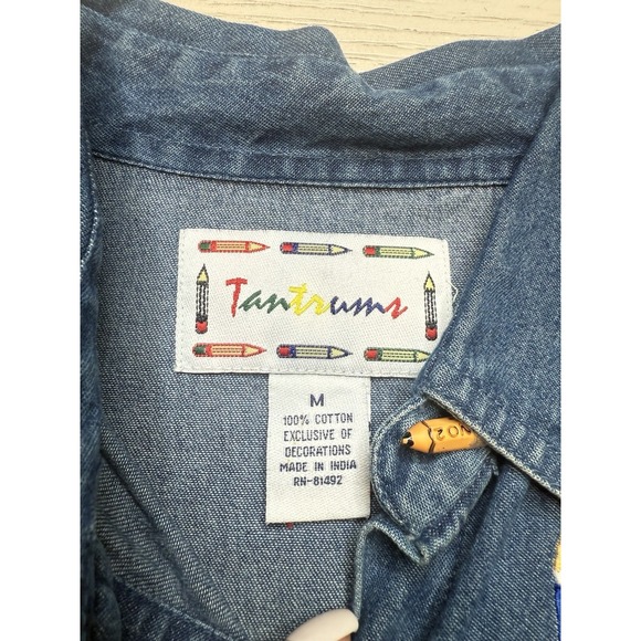 NWT Tantrums Long SleeveDenim Button Down Shirt W/ Embroidery & Pencil Buttons M - Picture 4 of 8